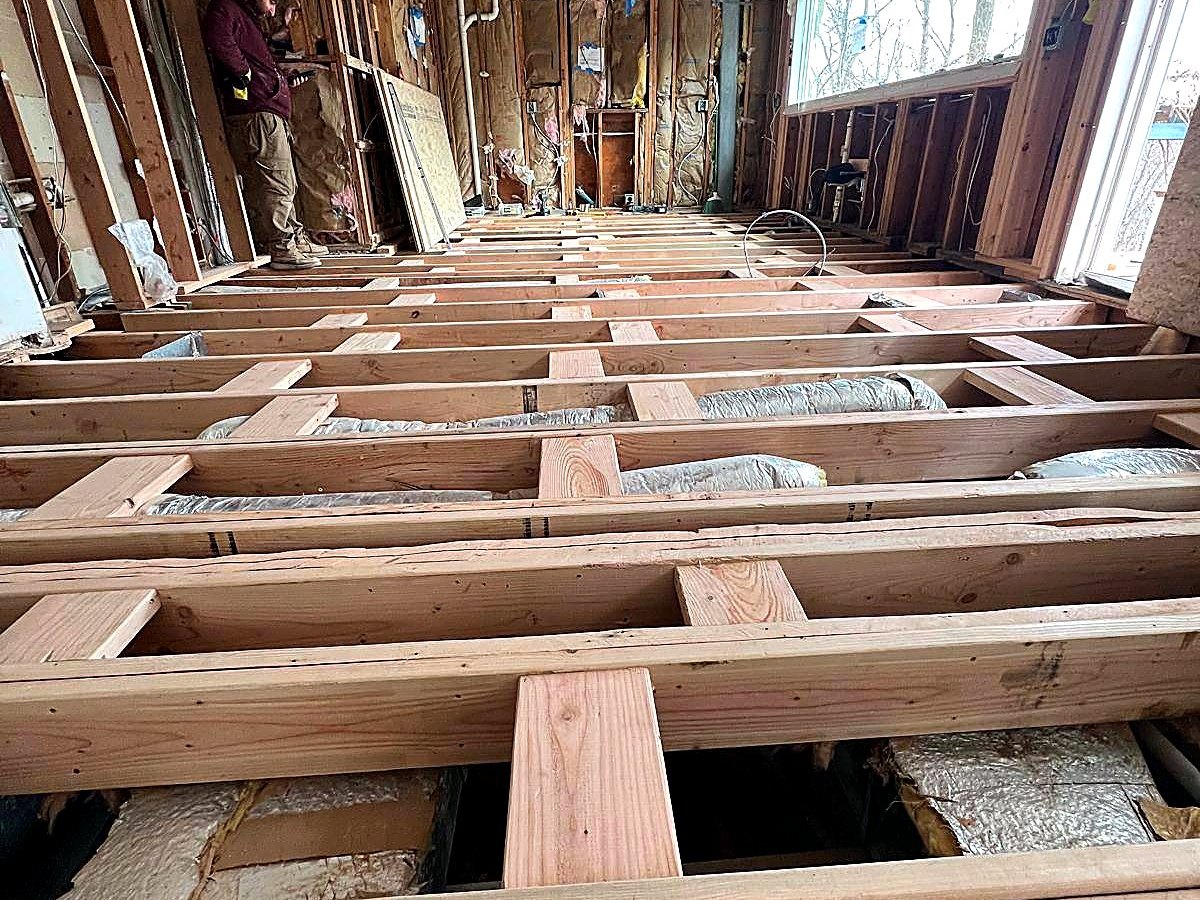 House framing and floor joists under construction